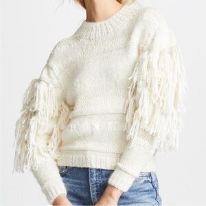 ULLA JOHNSON Delma Fringe Pullover NWT Sz M Beige Alpaca Wool Cotton Sweater